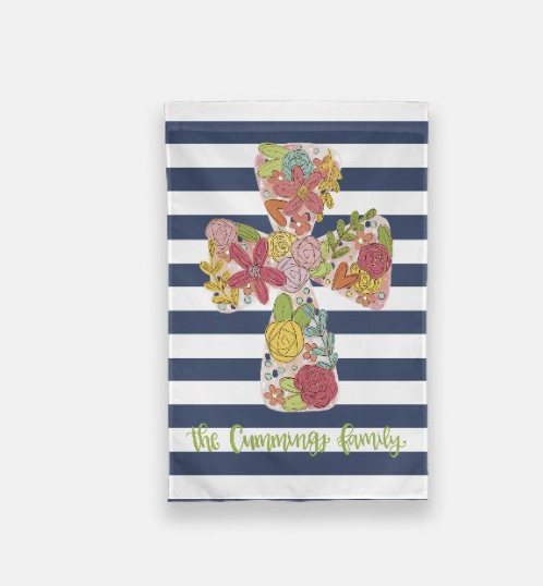 Floral Cross Personalized Garden Flag