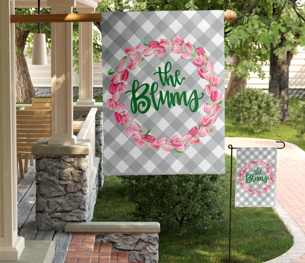 Tulip Wreath Personalized House Flag [new size]