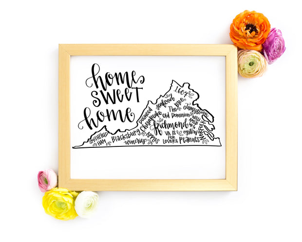 Virginia Home Sweet Home Hand Lettered 8 x 10 Printable