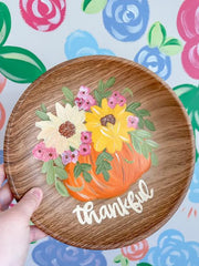 Fall Floral Hand Painted Wood Dough Bowl