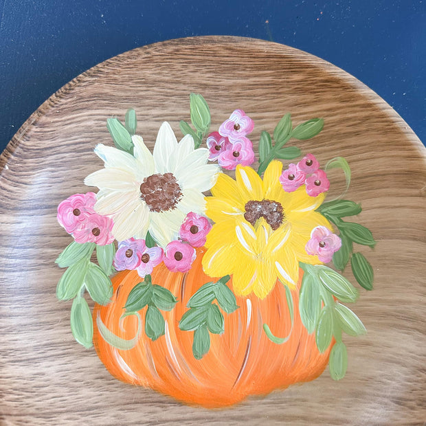Fall Floral Hand Painted Wood Dough Bowl