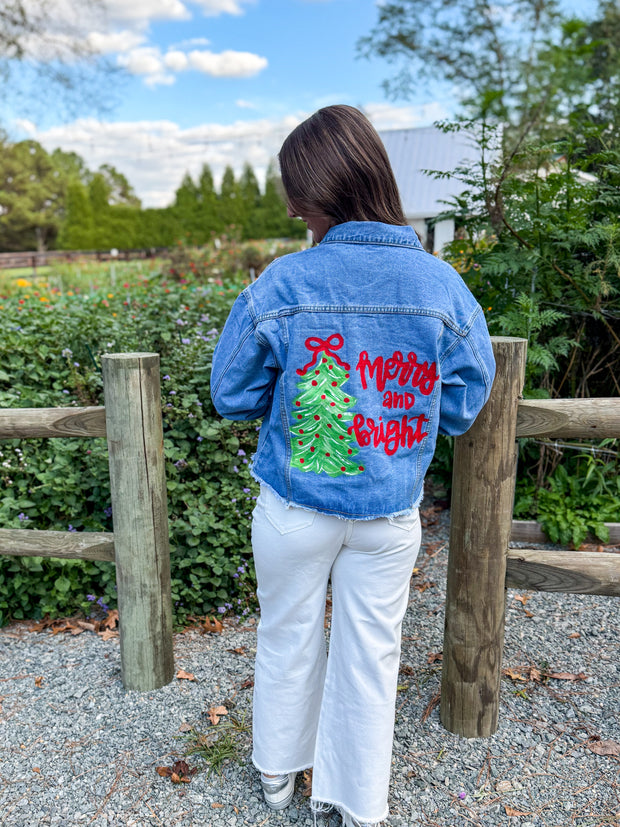 Merry and Bright  Hand Painted Custom Denim Jacket