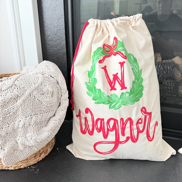 Monogram Wreath Santa Sack