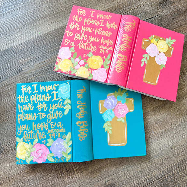 Hand Painted Floral Bible