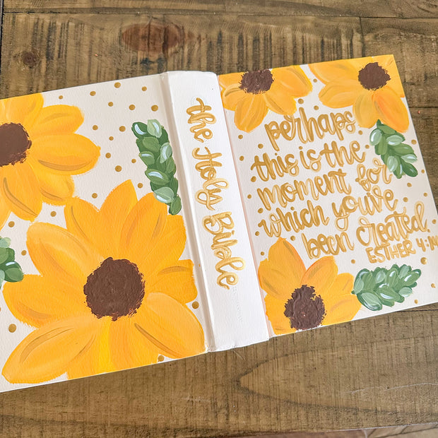 Hand Painted Esther 4:14 ESV Bible with Sunflowers