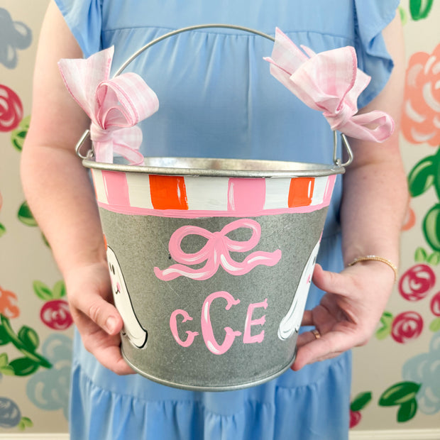 Personalized Bow Ghost Halloween Bucket