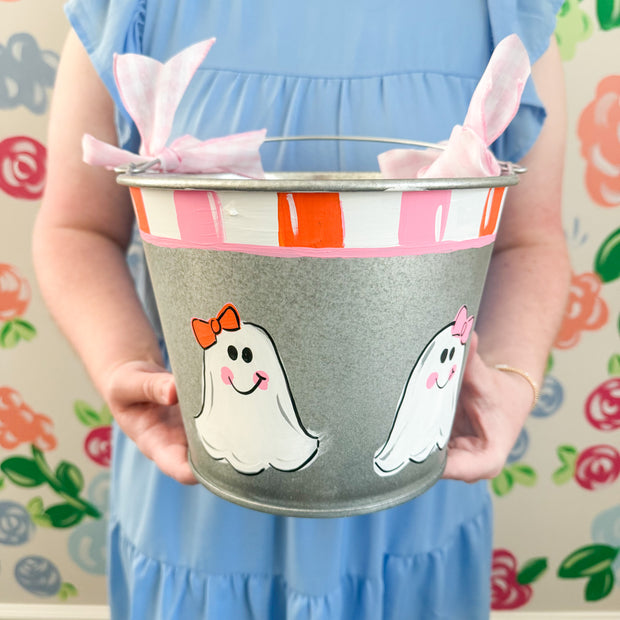 Personalized Bow Ghost Halloween Bucket