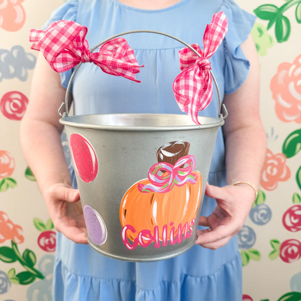 Personalized Girly Pumpkin Halloween Bucket