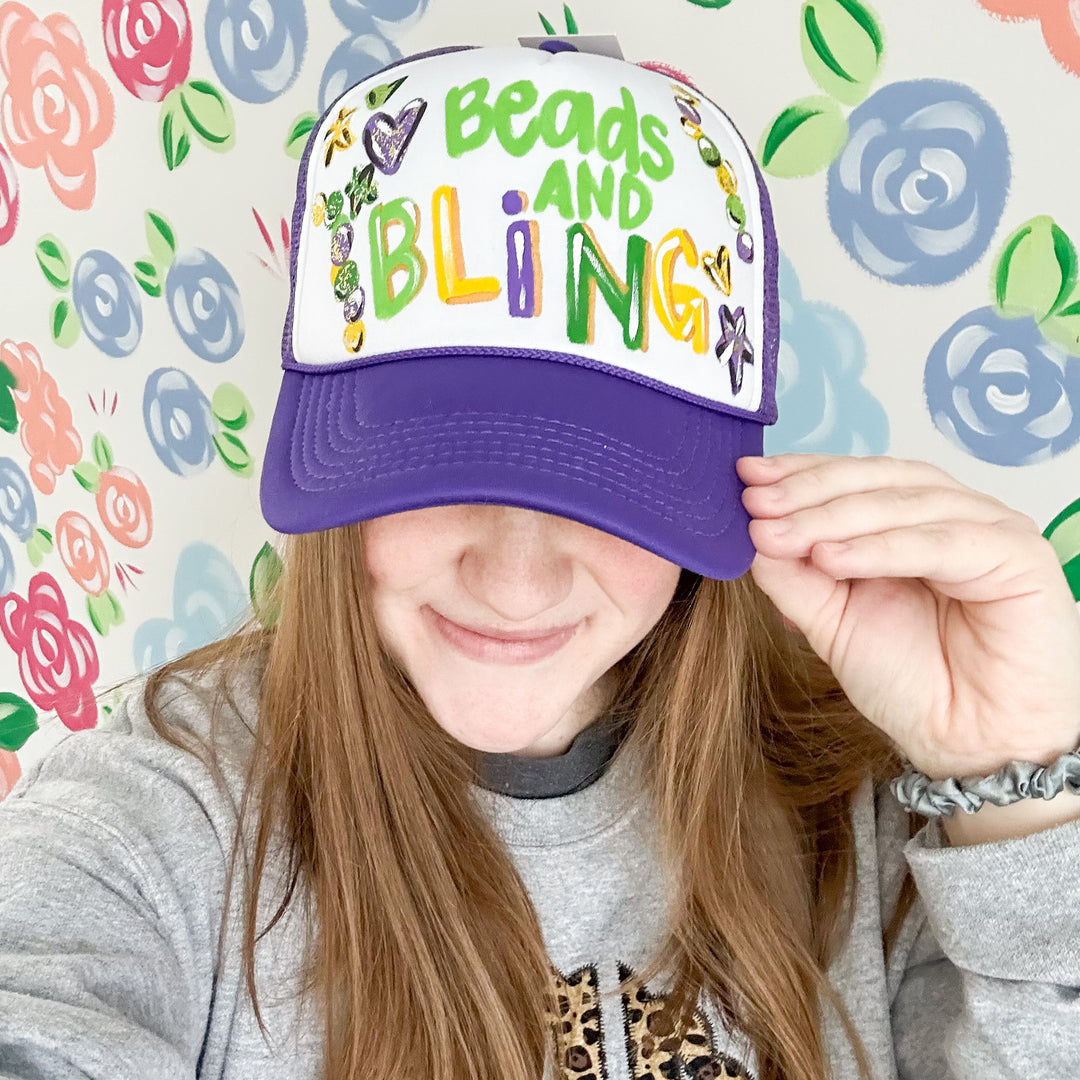 Spell & The Gypsy Collective Trucker Hat Beaded Bling Add On Mardi Gras Beads and Bling Hand Painted Trucker Hat – The  main image 4