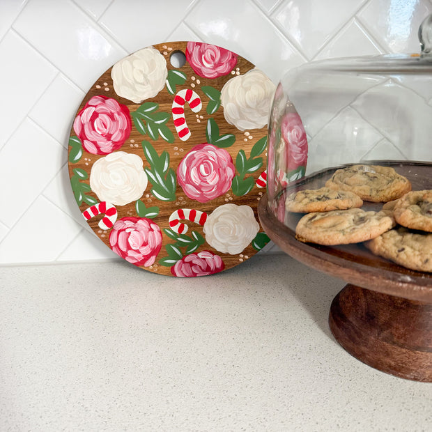 Christmas Floral Round Wood Board