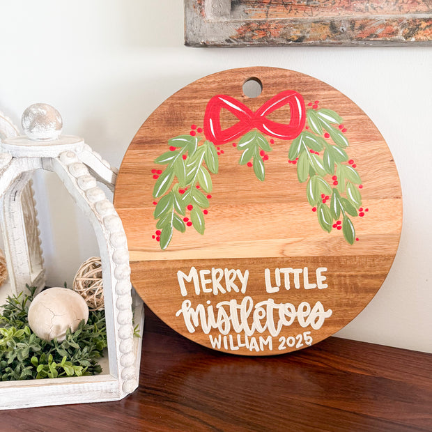 Merry Little Mistletoes Footprint Wood Board