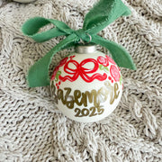Hand Painted Family Red Bow Porcelain Ornament