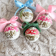 Hand Painted Family Red Bow Porcelain Ornament