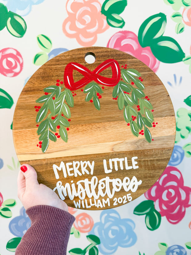 Merry Little Mistletoes Footprint Wood Board