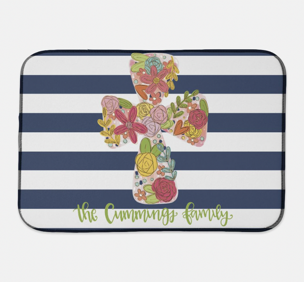 Floral Cross Personalized Dish Mat