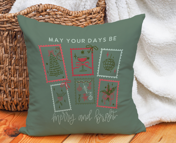 Vintage Christmas Stamps Throw Pillow