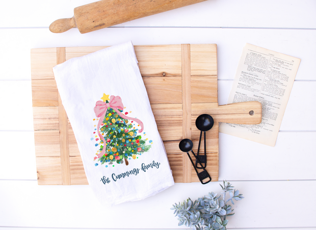 Coquette Christmas Tree Personalized Tea Towel
