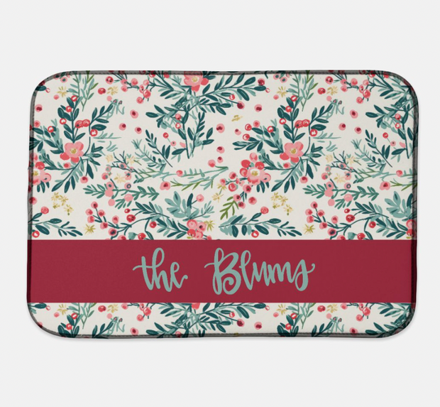 Christmas Floral Personalized Dish Mat