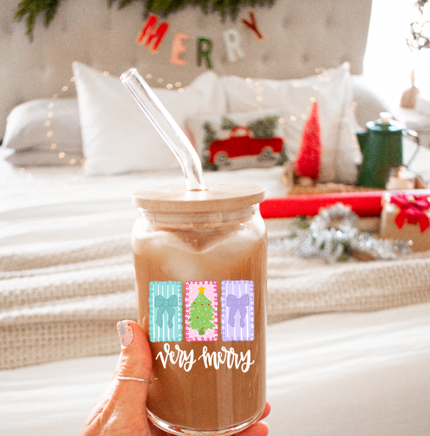 Very Merry Glass Can with Lid