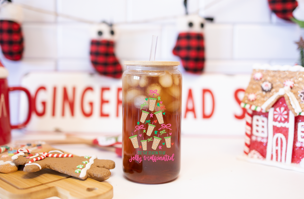 Jolly and Caffeinated Glass Can with Lid