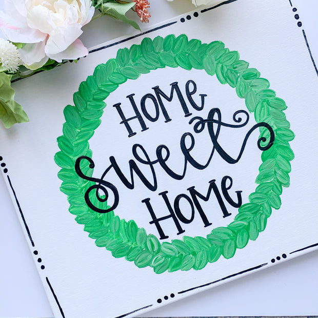 Home Sweet Home Boxwood Wreath Painting