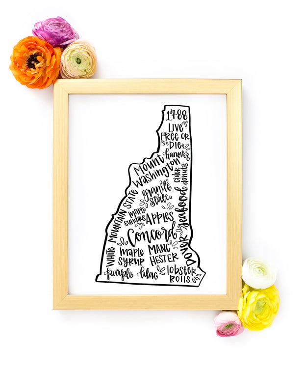 New Hampshire 8 x 10 Hand Lettered Printable