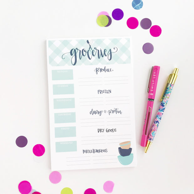 Gingham Grocery List and Meal Planning Notepad