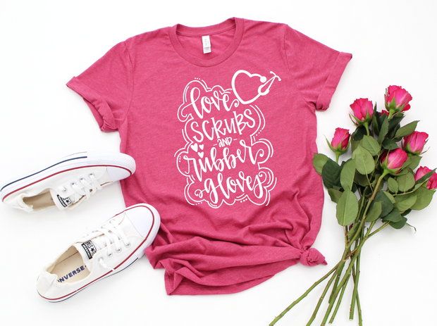 Love Scrubs and Rubber Gloves Short Sleeve Tee