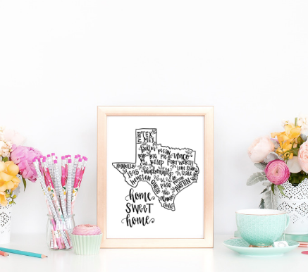 Texas Home Sweet Home Hand Lettered 8 x 10 Printable