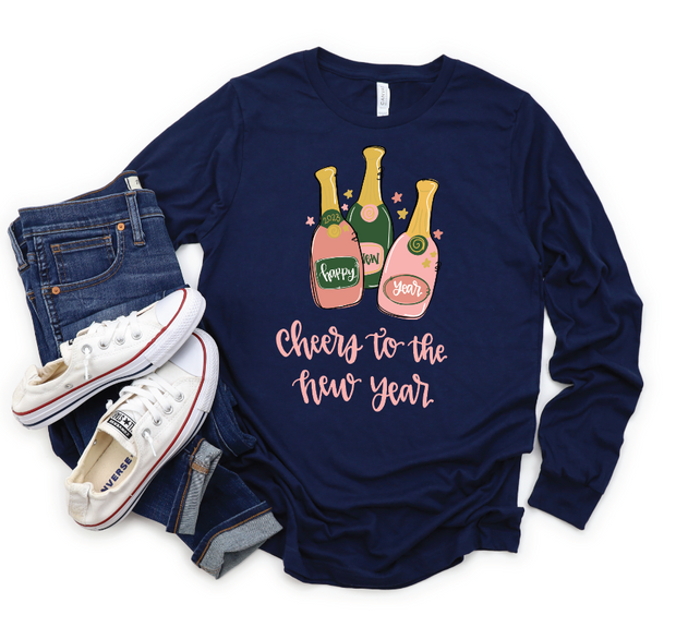 Cheers to the New Year Adult Tee Navy