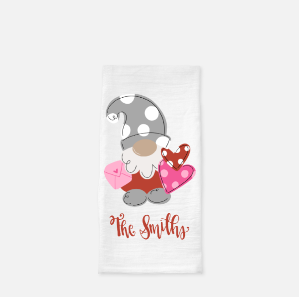 Valentine Gnome Personalized Tea Towel