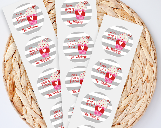 Love You a Latte Personalized Valentine Gift Label