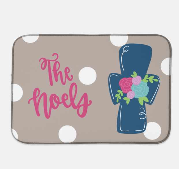 Floral Cross Personalized Drying Mat