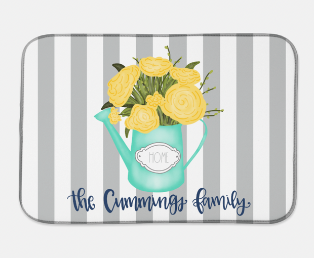 Floral Watering Can Personalized Drying Mat