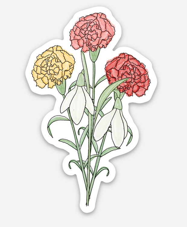 January Birth Flower Sticker: Carnation and Snowdrop