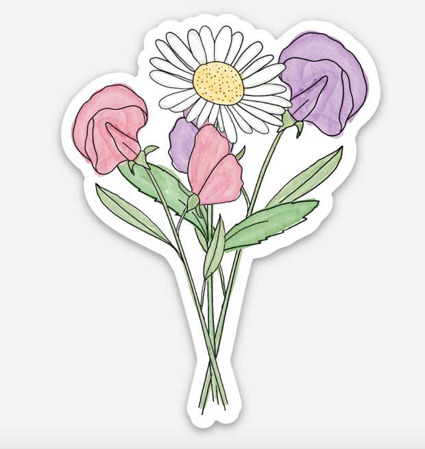 April Birth Flower Sticker: Sweet Pea and Daisy