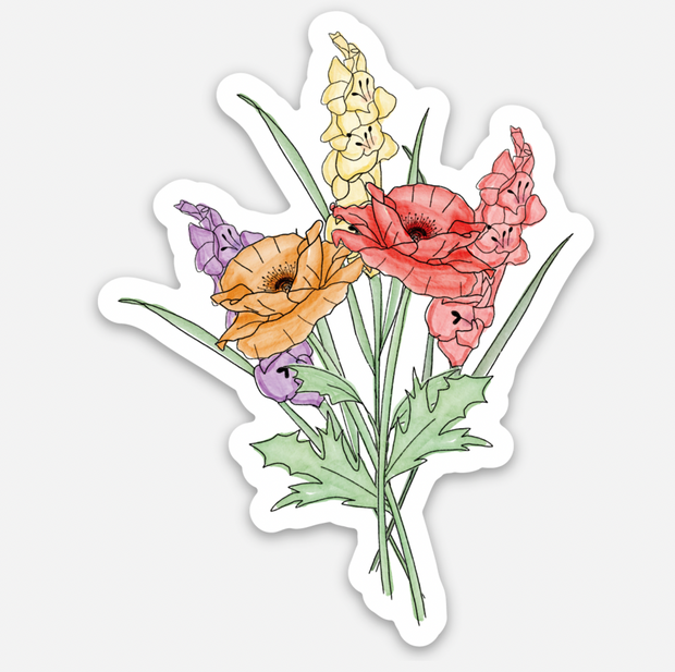 August Birth Flower Sticker: Gladiolus and Poppy