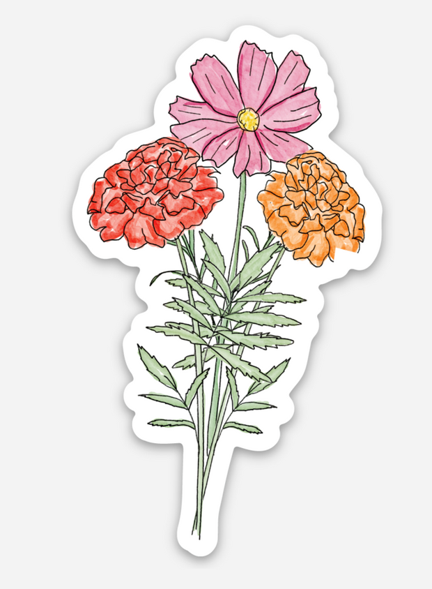October Birth Flower Sticker: Marigold and Cosmos