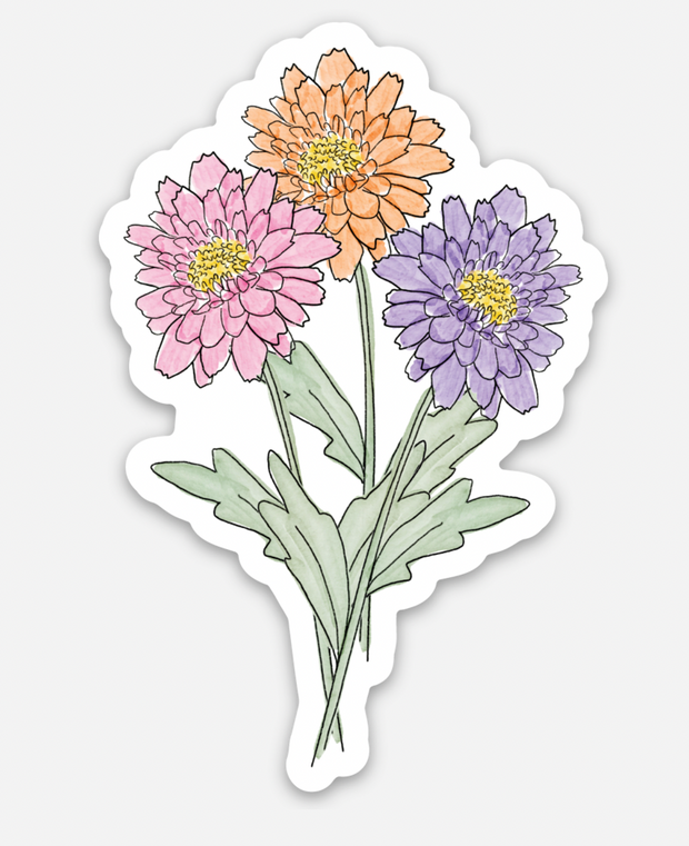 November Birth Flower Sticker: Chrysanthemum